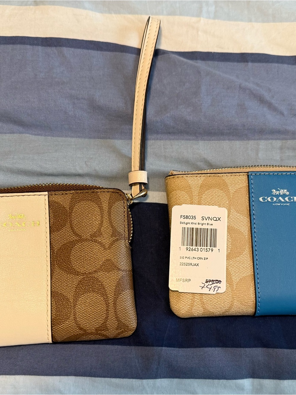 Coach Two-Tone Khaki and Blue Signature Wristlet
